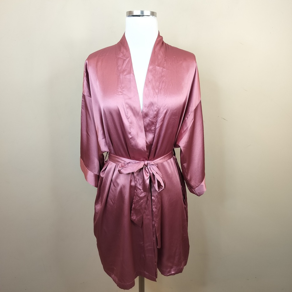 Victoria Secret Satin Short Robe Women XS/S Wrap Kimono Sleepwear Mauve Pink